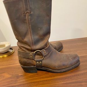 Frye Brown Leather Harness Moto Boots Size 10